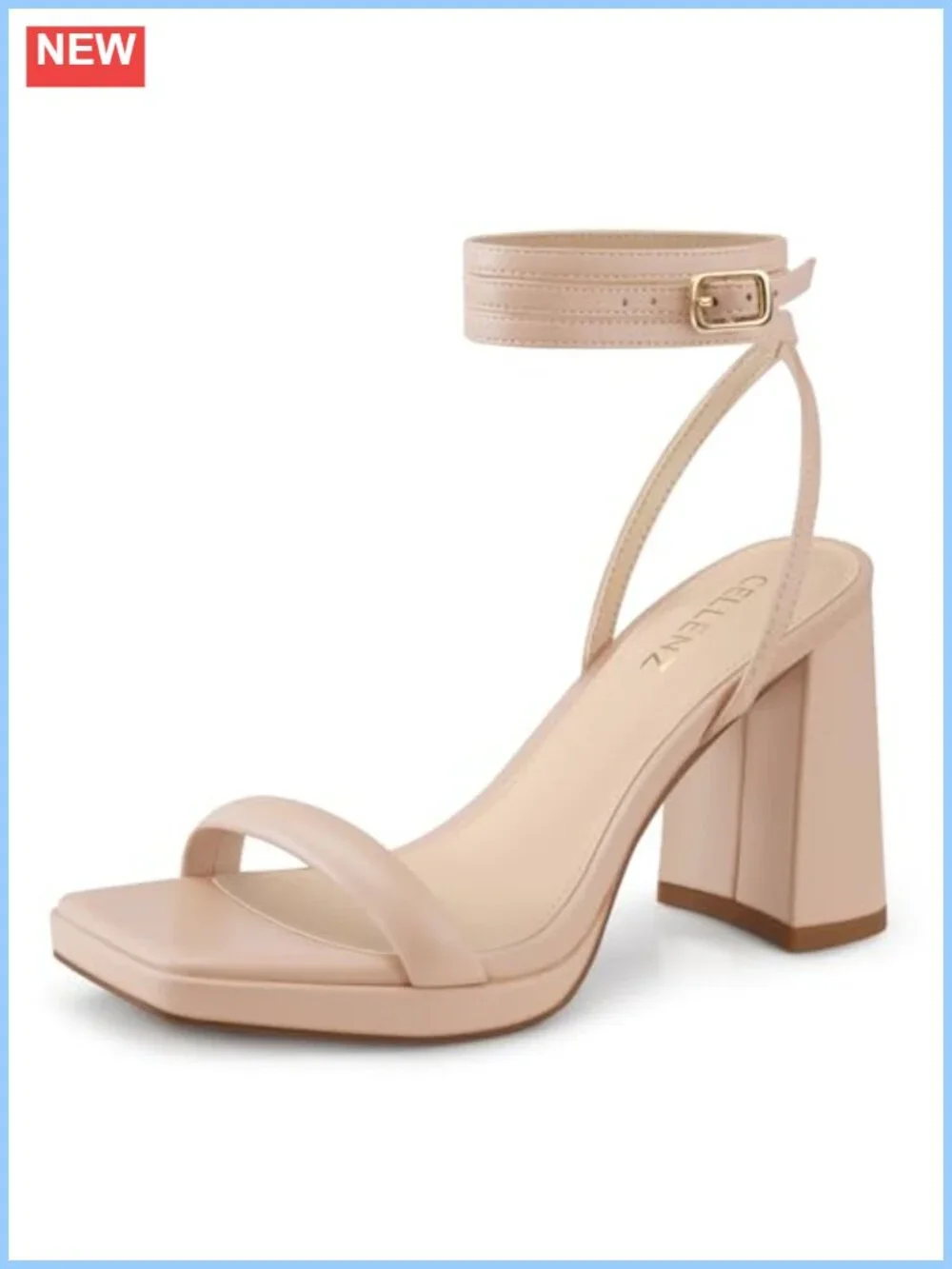 Chunky Platform Heeled Sandals Square Open Toe Strappy Ankle Strap